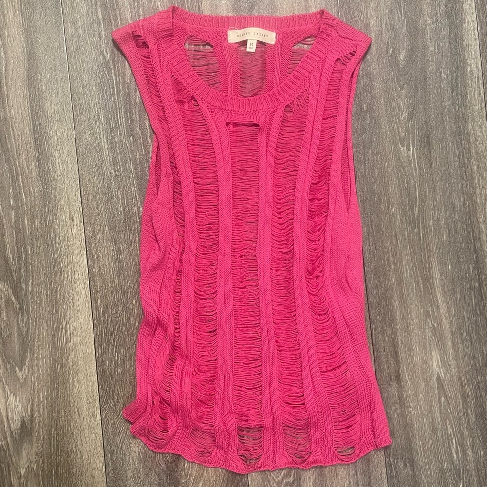 Gilded Intent Fuchsia Distressed Tank Top